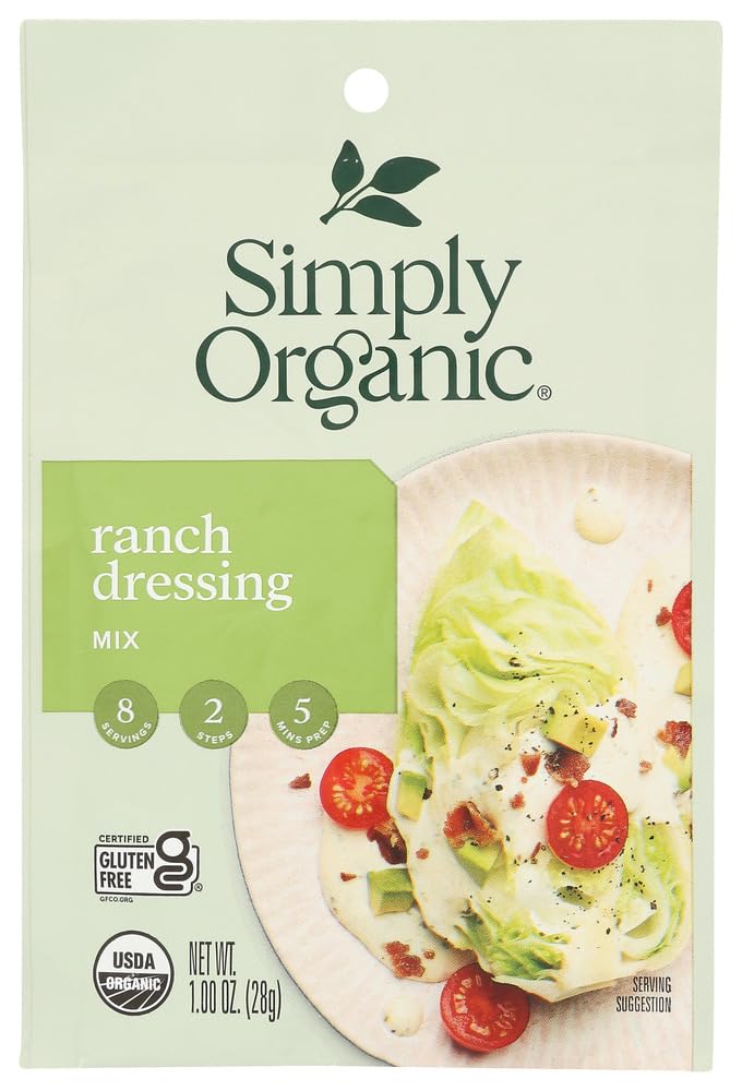 Simply Organic Ranch Salad Dressing Mix (12 Pack, 1 Oz Each) - Gluten-Free & Non-GMO Seasoning for Salads, Dips, and Veggies - Perfect for Family Dinners & BBQs