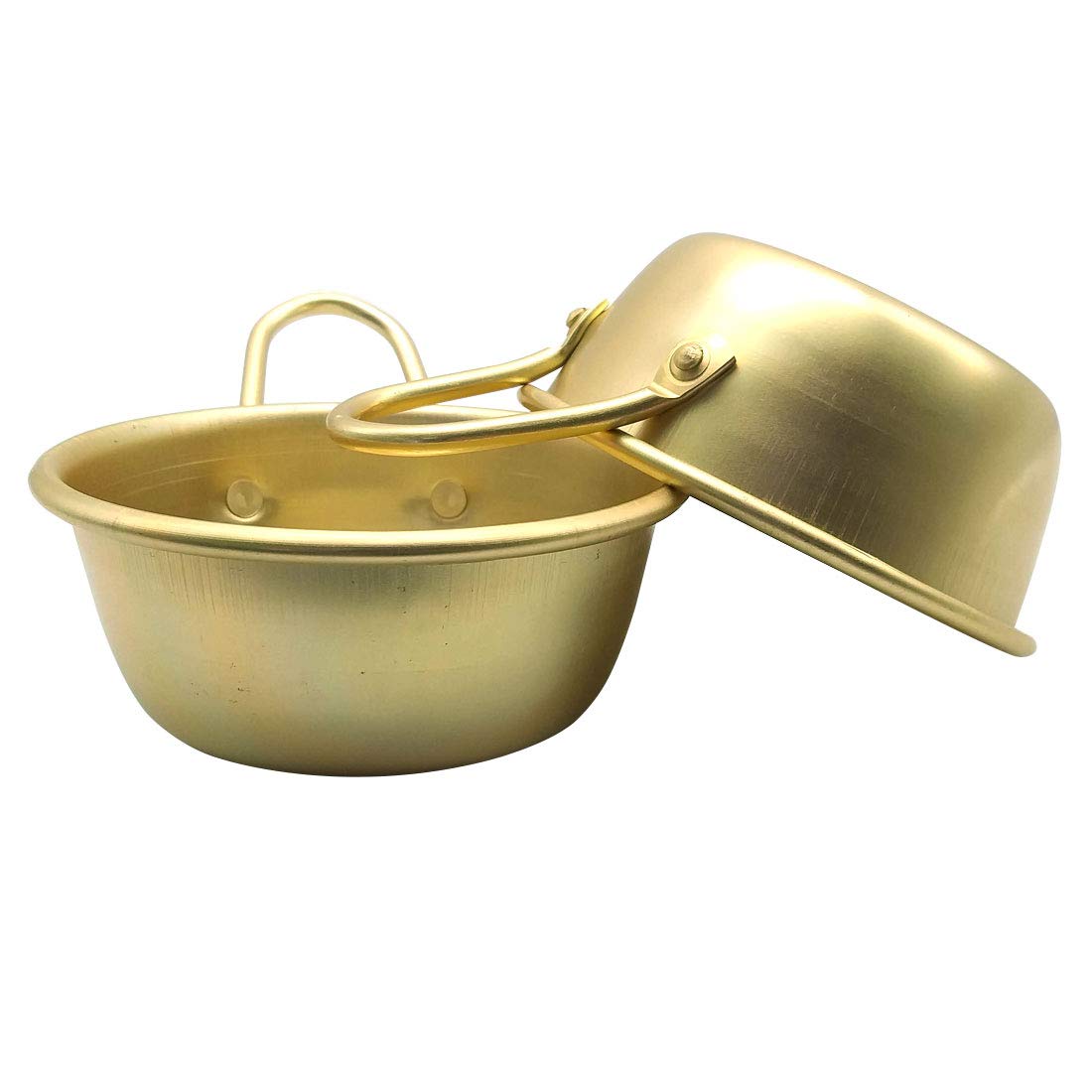 GARASANI 2 Pack Korean Traditional Aluminum Wine Bowls - 4.7 Inch Yellow Soup Cups for Sake, Makgeolli & Hiking Camping Dishes | Durable Lightweight Korean Ceremonial Drinkware