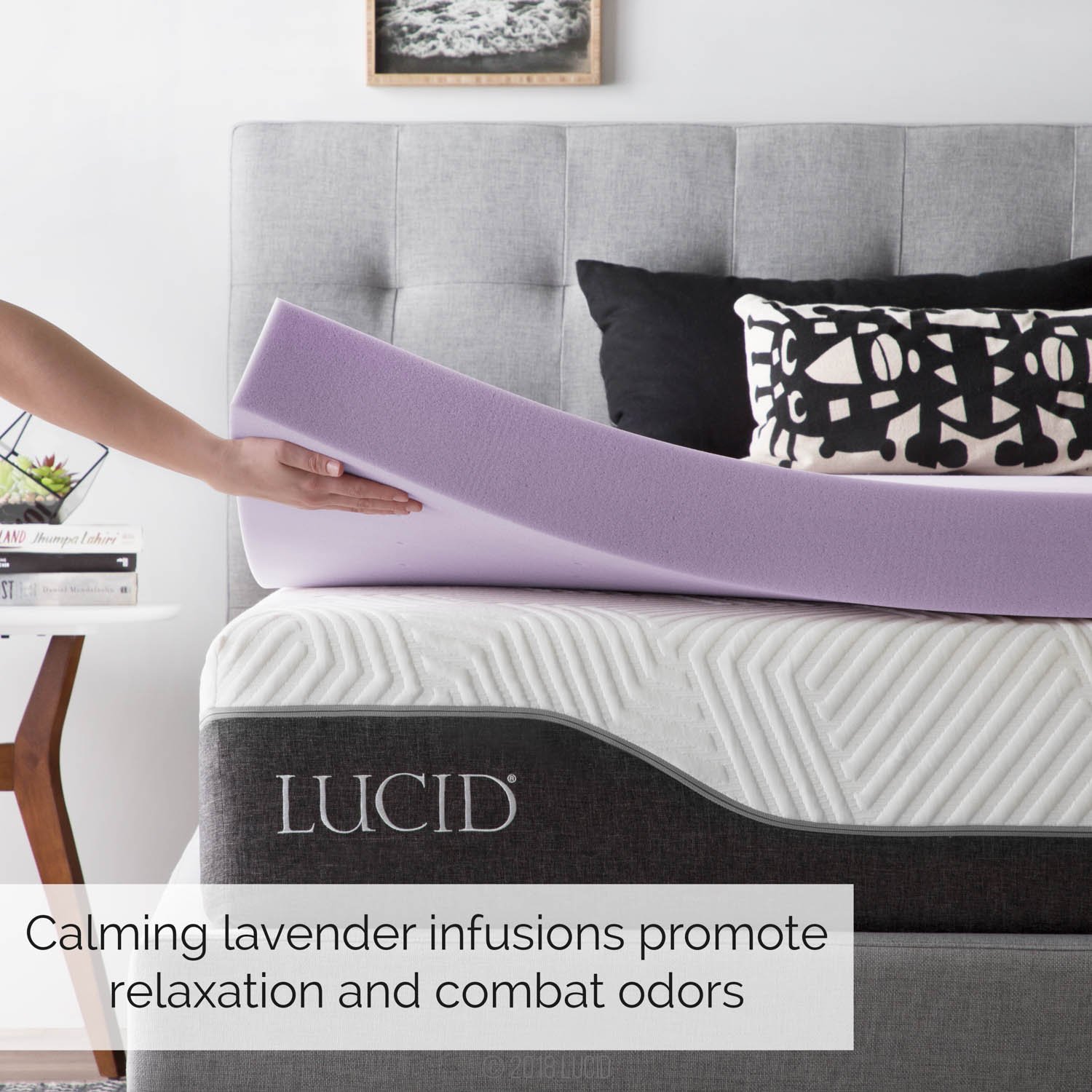 LUCID 4 Inch Lavender Infused Memory Foam Mattress Topper - Ventilated Cooling Design - King Size Bed Topper for Pressure Relief & Better Sleep - Perfect for Hot Sleepers & Back Pain Sufferers