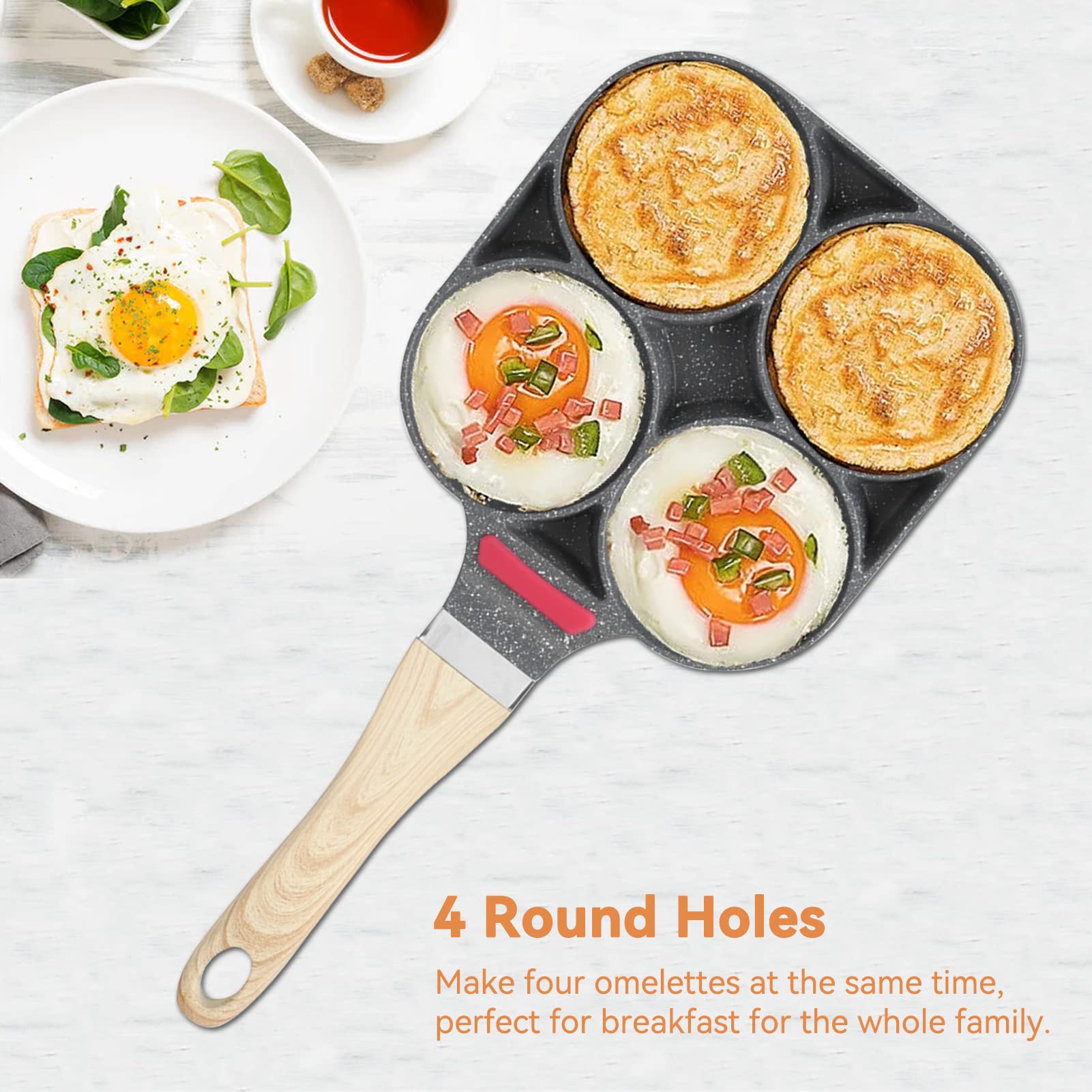 Nonstick 4-Hole Pancake Pan - Universal Aluminum Egg Frying Pan for Pancakes, Omelettes, Burgers & Crepes - Perfect for Breakfast, Brunch & Family Cooking