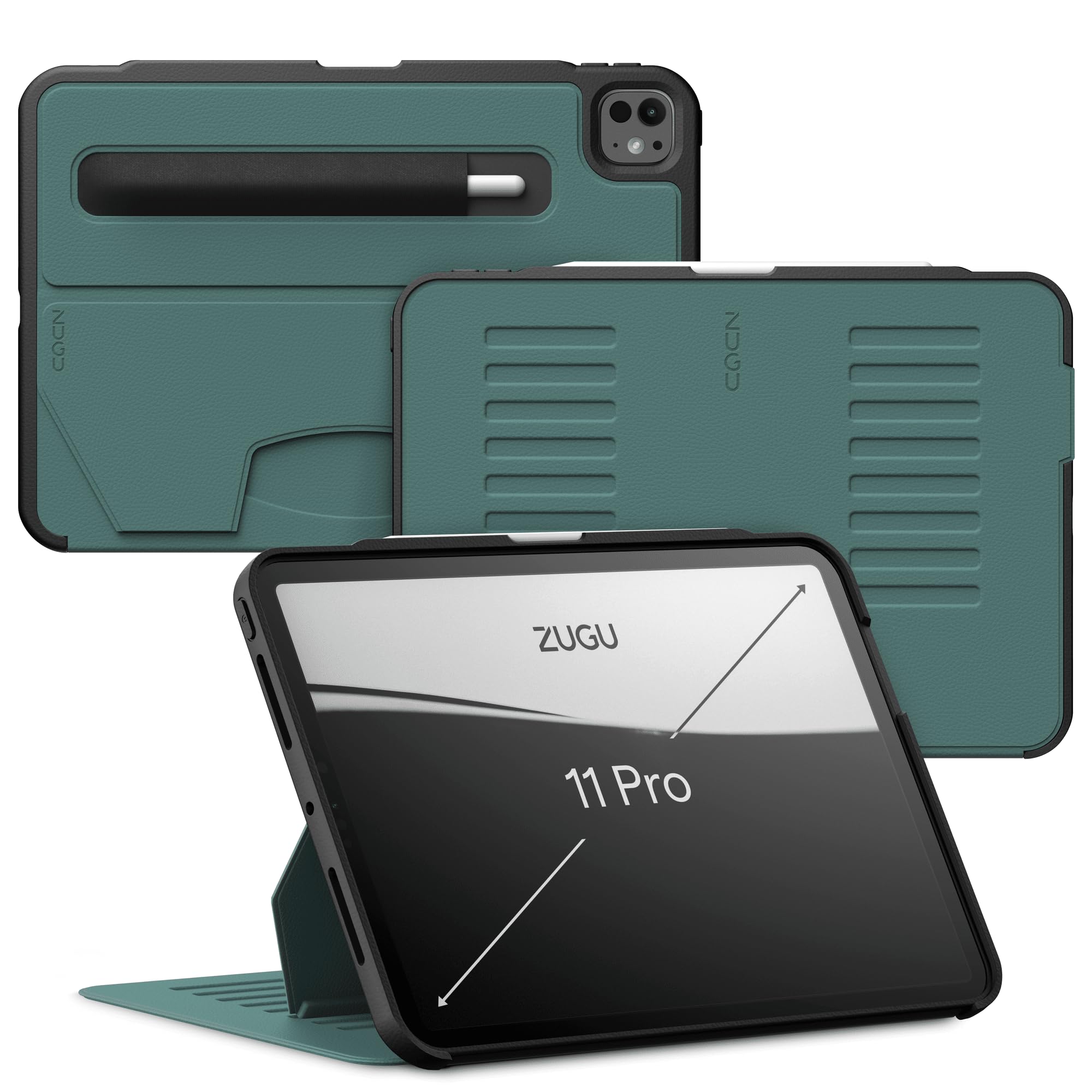 ZUGU iPad Pro 11 Inch Case (M4) 2024 - Ultra Slim Protective Cover with Wireless Apple Pencil Charging - 8-Angle Magnetic Stand & Auto Sleep/Wake - Perfect for Work, Travel, and Home Use [Pine Green]