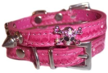 Hot Pink Croc Dog Collar with Skull Charm - Durable & Stylish Pet Collar for Small & Medium Dogs - Perfect for Halloween, Costume Parties & Daily Walks