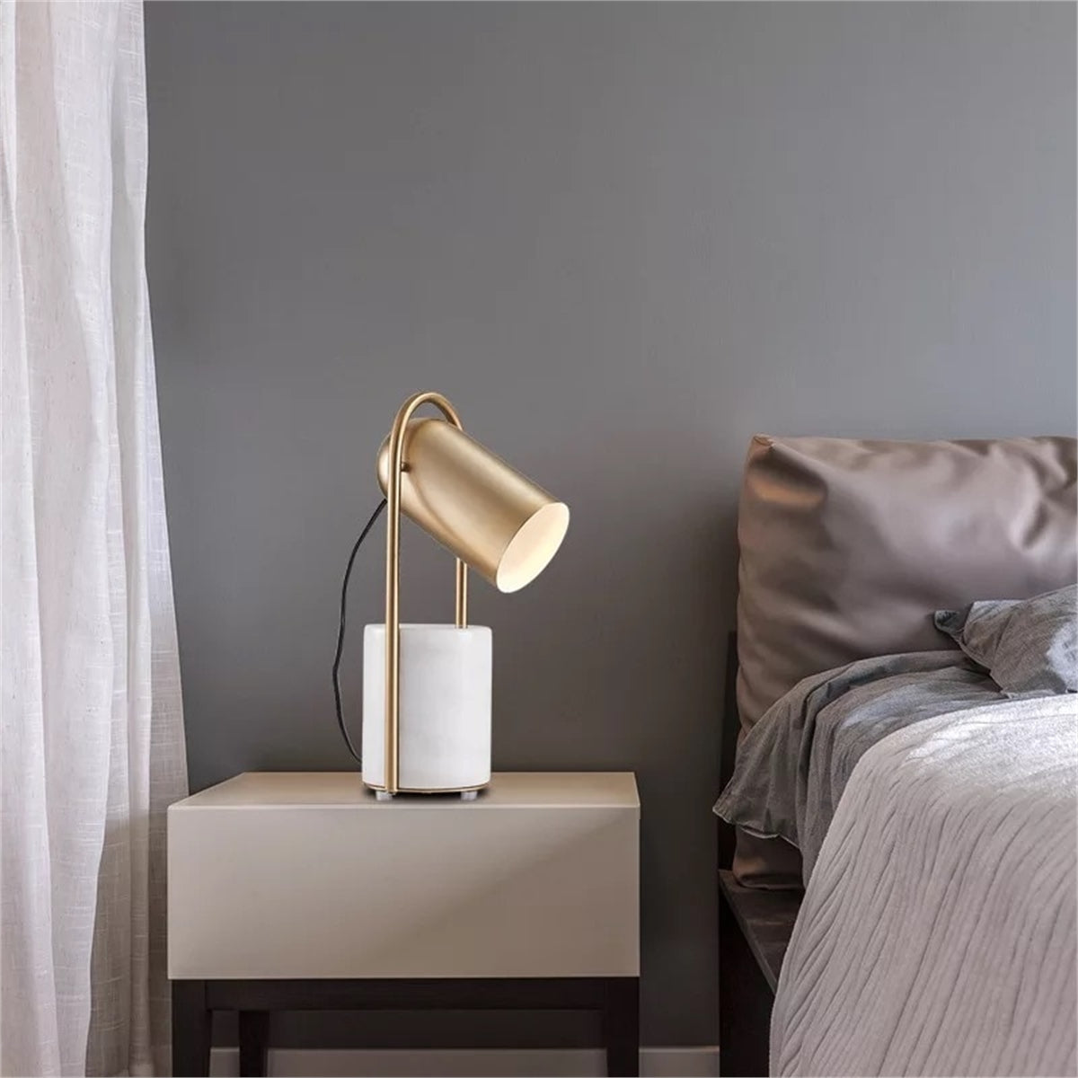 Modern Canister Table Lamp - Adjustable LED Desk Light for Home Office, Bedroom & Living Room - Stylish Nightstand Lamp with Dimmable Warm White Light for Reading & Relaxing