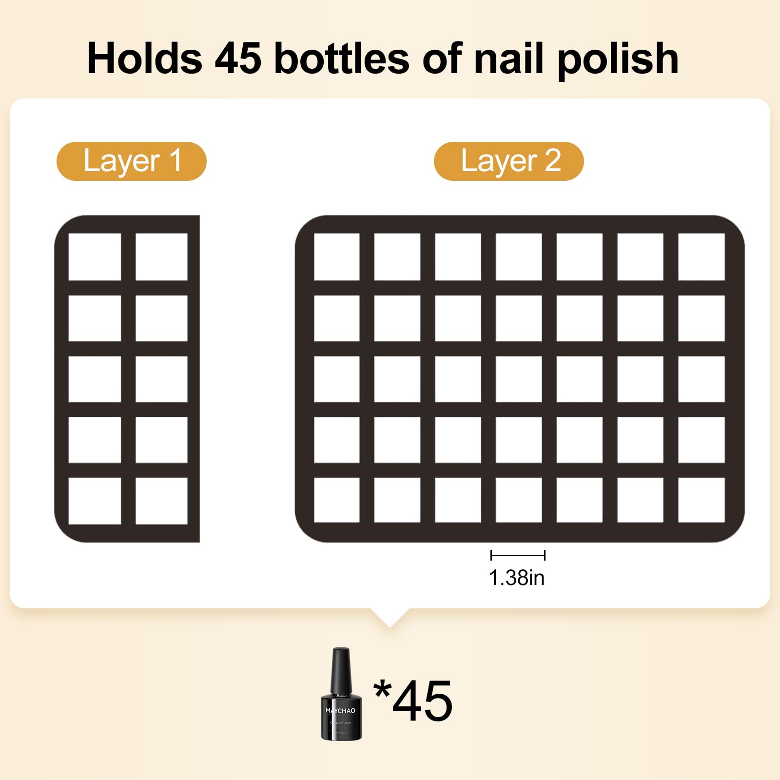 Double Layer Nail Polish Organizer Case - Holds 45 Bottles & Nail Lamp, Portable Nail Supplies Storage Box for Salon, Travel & Home Use