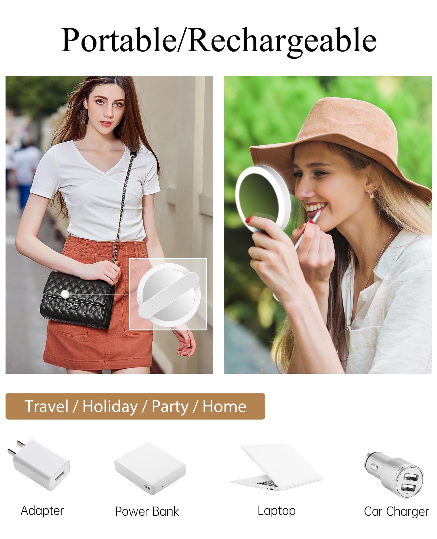 FASCINATE 10X Magnifying Mirror with Lights - Portable Travel Makeup Mirror for Purse & Home Use