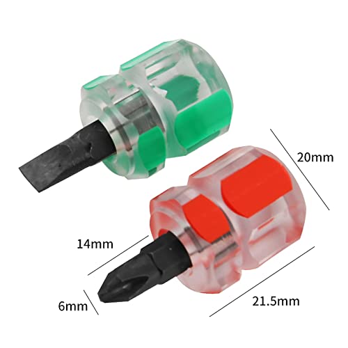 Precision Screwdriver Set for Sewing Machines - Mini Pocket Ultra Short Screwdriver Kit with 2 Flat Head & 2 Phillips (4-Piece) - Red & Green - Perfect for Electronics, Watches, Glasses & Small DIY Repairs