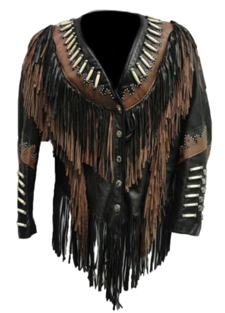 Classyak Women's Fringed & Boned Genuine Leather Jacket - Stylish Biker Coat for Motorcycle Riding & Night Out