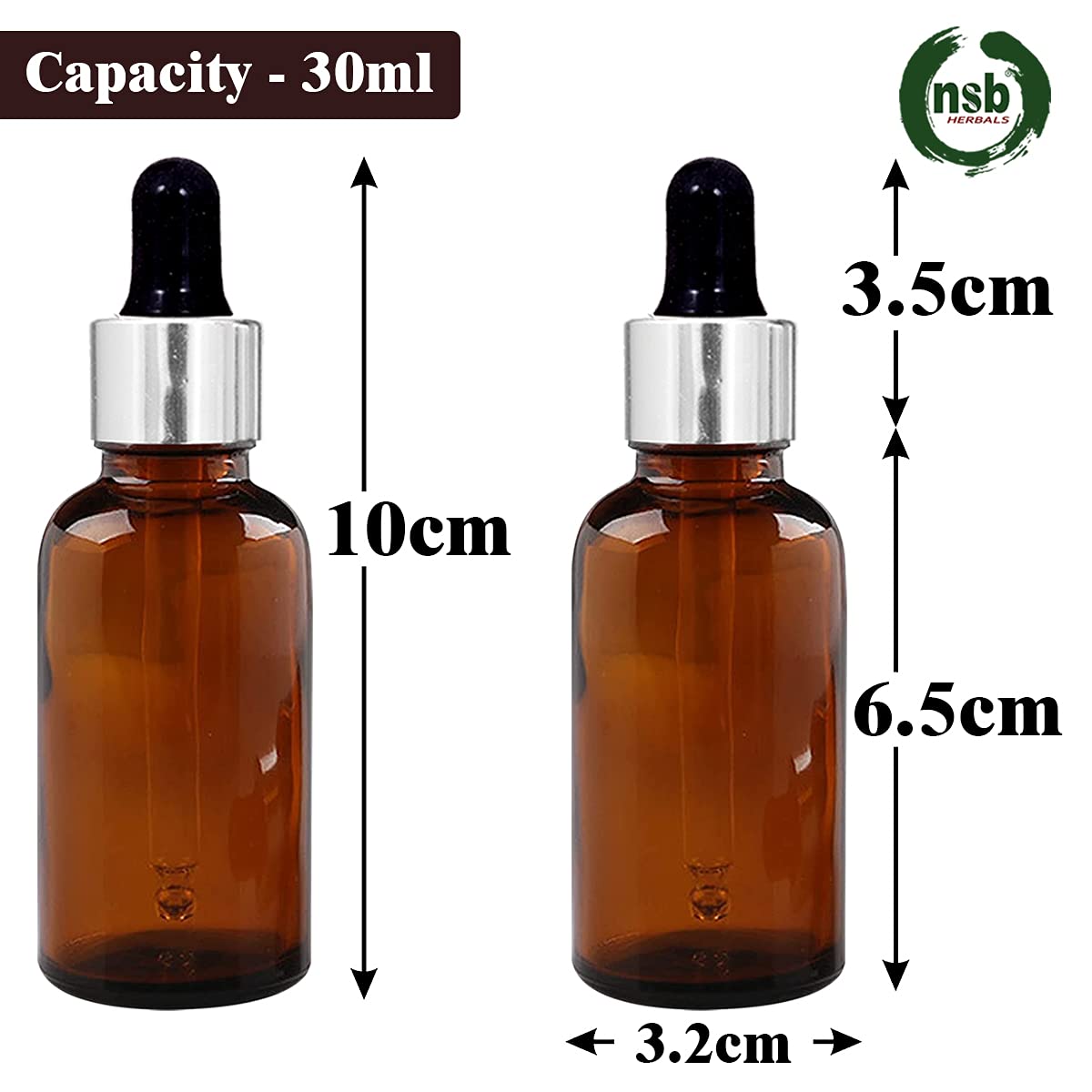 30ml Amber Glass Dropper Bottles with Silver Cap & Black Teat - 3 Pack Refillable Essential Oil Bottles for DIY Perfumes, Aromatherapy Blends, Travel & Home Use