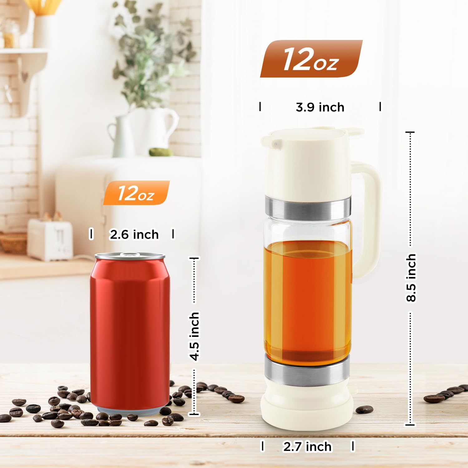 Premium 12oz Glass Coffee Syrup Dispenser with Handle - No Drip Pouring for Coffee, Tea & Honey - Barista Accessories for Home & Cafe (2-Pack, White) - Perfect for Latte Art, Cocktails & Dessert Toppings
