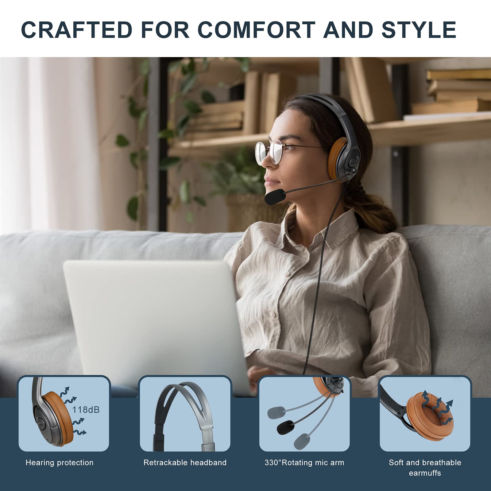 Premium USB Headset for Zoom & Microsoft Teams Meetings - Noise-Canceling Over-Ear Headphones with Mic Mute Button & Volume Control - Ideal for Video Conferencing, Remote Work & Dragon Speech Recognition (Blue)