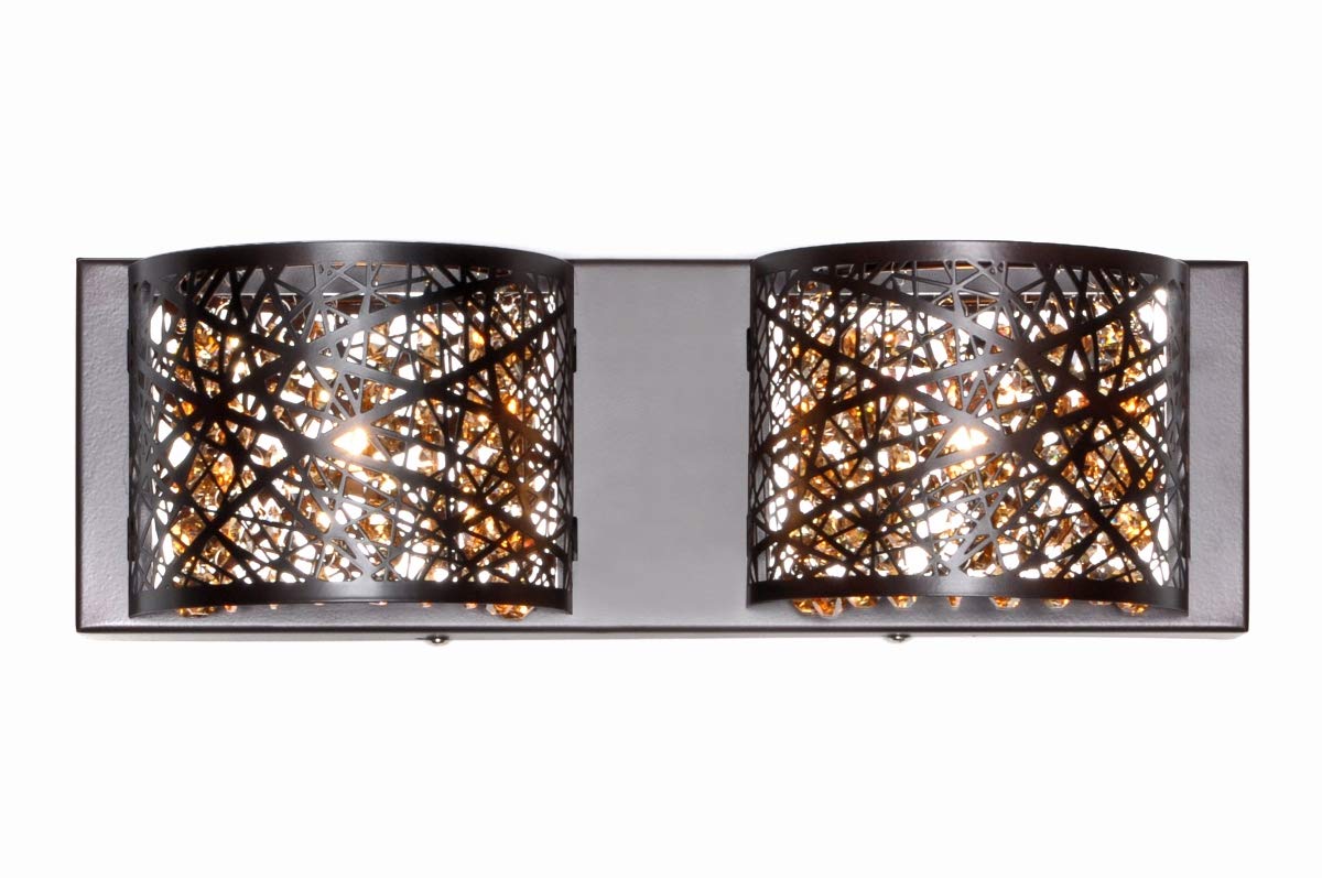 Inca 2-Light Bronze Bathroom Wall Sconce with Clear & White Glass Shade, 4.25 Inch Wide, No Bulb Included, 16 Inch Height - Perfect for Bathroom, Vanity, or Hallway Lighting