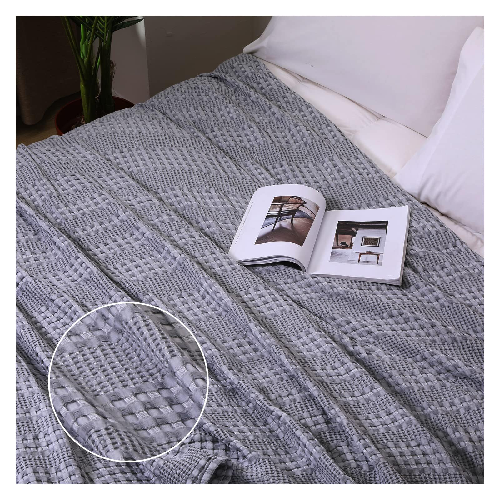 King Size Waffle Weave Blanket - 104x90 Inches Soft Breathable All-Season Throw - Lightweight Grey Bed Blanket for Couch, Sofa & Bedroom - Perfect for Cozy Nights, Lounging & Home Decor
