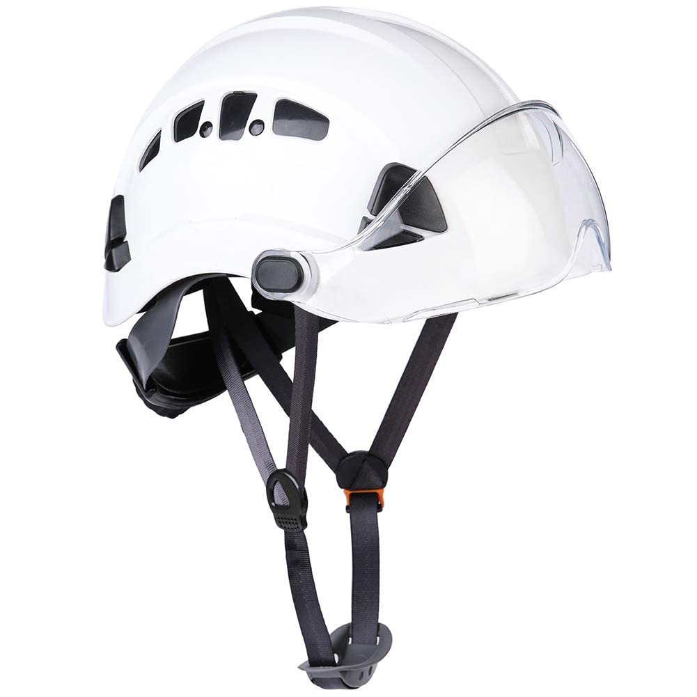 ANSI Z89.1 & OSHA Approved Vented Hard Hat with Clear Visor & Chin Strap - LOHASPRO Construction Safety Helmet for Men, Tree Climbing & Arborist Work - Durable White Hardhat for Construction Sites, Roofing, Landscaping & Industrial Safety
