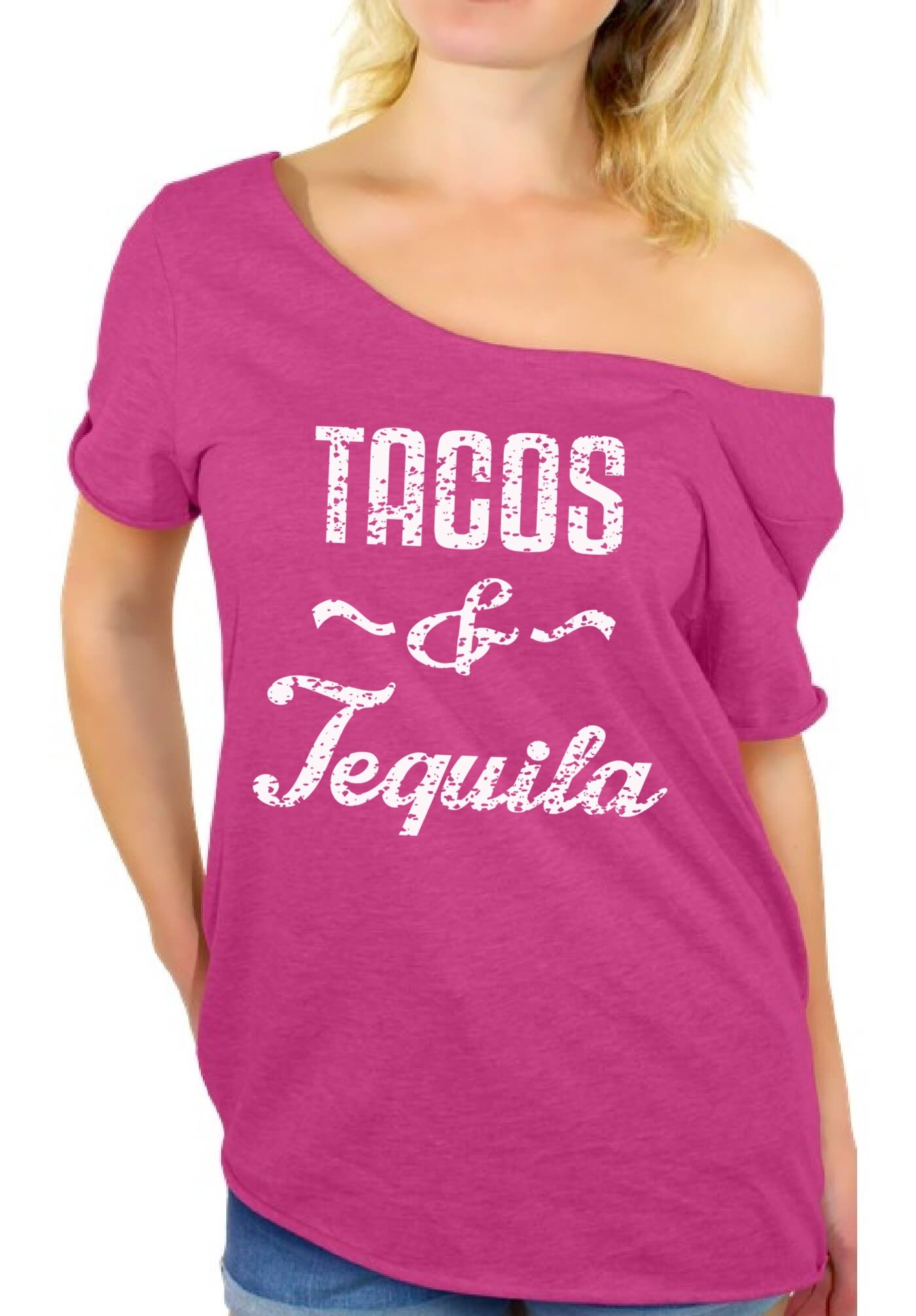 Awkwardstyles Tacos & Tequila White Logo Off Shoulder T-Shirt for Women | Cute Summer Casual Top | Perfect for Parties, Vacations & Night Out