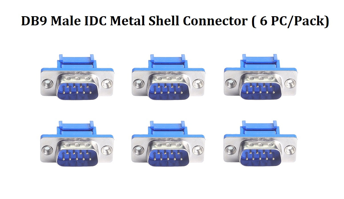 DB9 Male IDC Metal Shell Connector for Serial RS232 | 9 Pin DE9 D-Sub Connector | 6 Pack | Perfect for Industrial Automation & Computer Networking