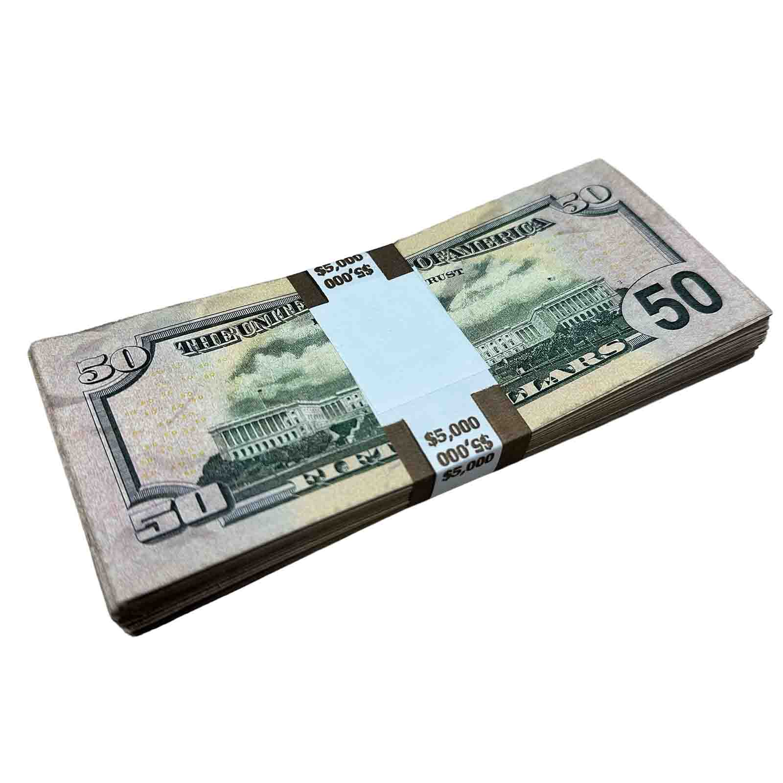 Realistic Hero Prop Money - $50 Close Up RealAged™ New Series Bills for Movies, TV Shows, Photography & Magic Tricks