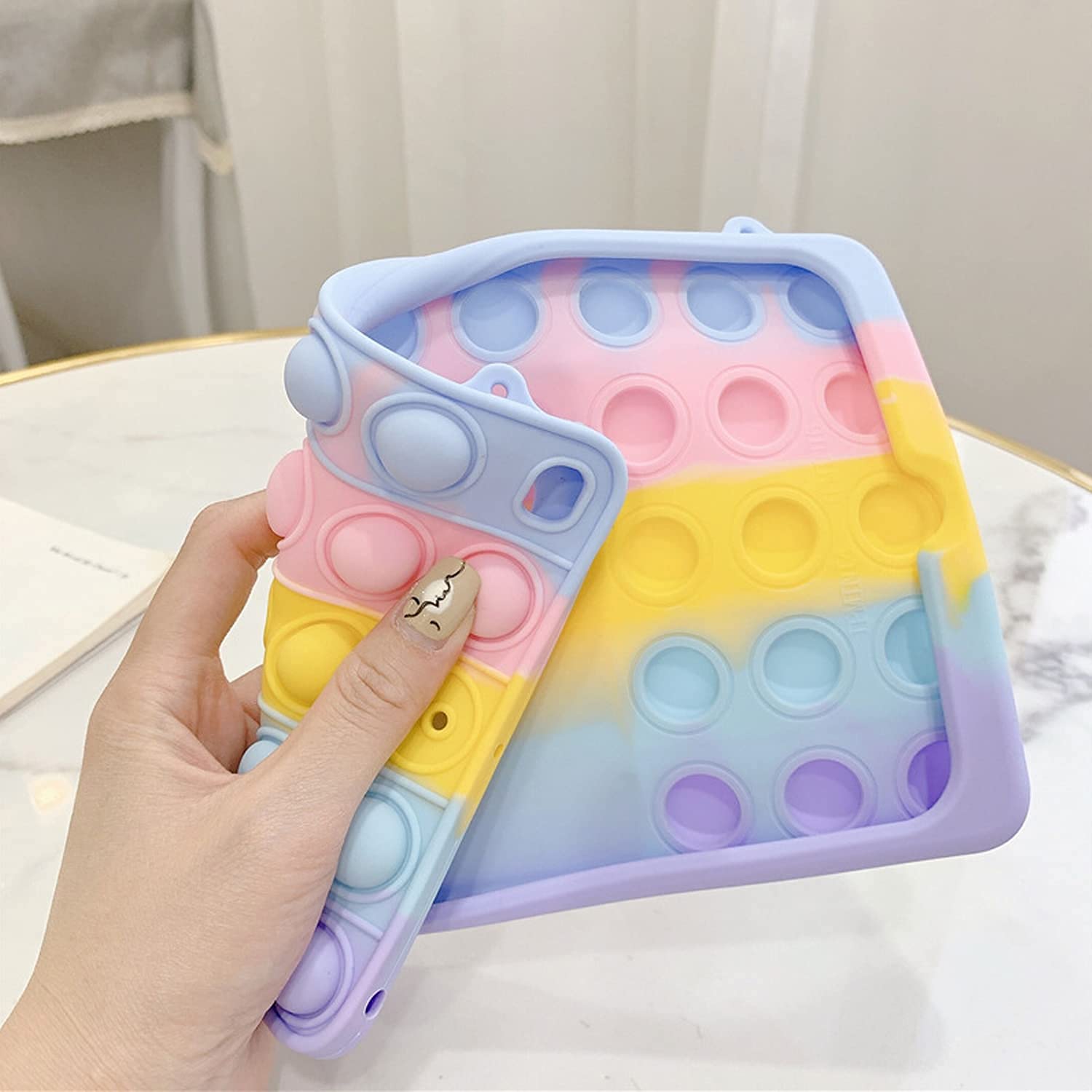 **Pop It iPad Air 5th/4th Gen Case (2022/2020) - Cute Silicone Tablet Cover with Fidget Toy, Stand & Shoulder Strap for Apple iPad Air 10.9