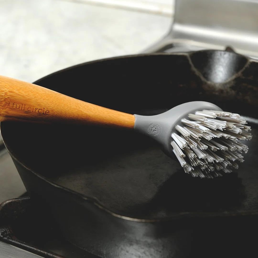 Eco-Friendly Bamboo Dish Brush & Scraper Set - Heavy Duty Kitchen Cleaning Tool for Cast Iron Pans, Pots, Dishes & Sinks - Durable Nylon Bristles with Ergonomic Handle - Perfect for Camping, RV & Home Kitchen Cleaning