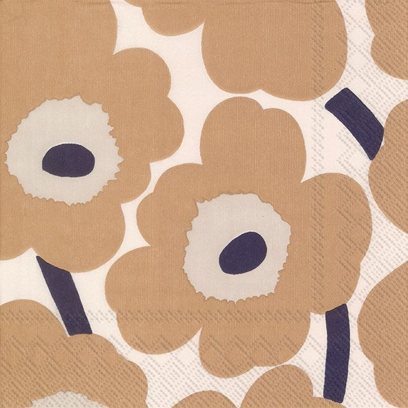 Marimekko UNIKKO Cream Linen Paper Cocktail Napkins - Elegant Disposable Napkins for Parties, Weddings, and Home Decor