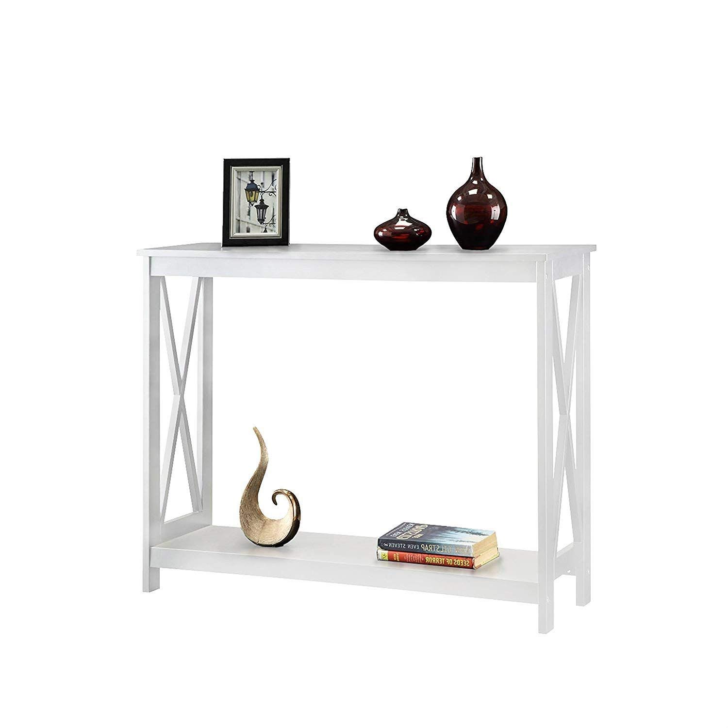 White Wood Console Sofa Table with Bottom Storage Shelf - Modern Entryway Table for Living Room, Hallway & Home Decor - Perfect for Displaying Decor, Storing Essentials & Organizing Small Spaces