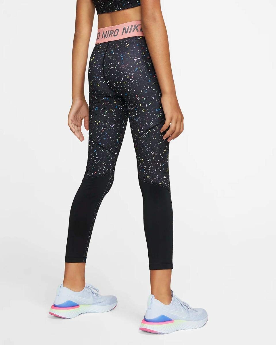 Nike Kids Girls Pro Warm Printed Tights - Black/Pink Gaze - Little Kids & Big Kids (Size 14) - Soft & Comfortable for Dance, Gymnastics, and Winter Sports