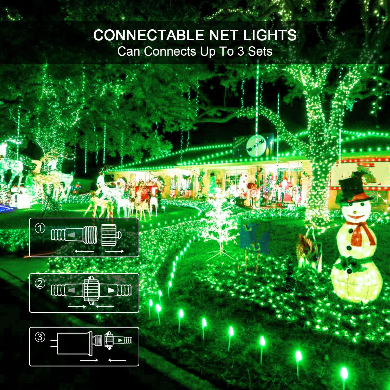 JMEXSUSS 360 LED Christmas Net Lights - 12ft x 5ft Outdoor Plug-in Bush Lights with Remote (8 Modes, Connectable Mesh) for Holiday Decor - Perfect for Christmas Trees, Patio, Garden & Patrick Day Celebrations (Transparent Wire)