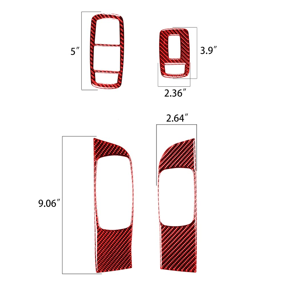Carbon Fiber Window Lift Trim Switch Panel for Dodge Challenger 2015-2021 - Red Interior Accessories (4PCS) | Upgrade Your Car's Style & Enhance Driver Comfort