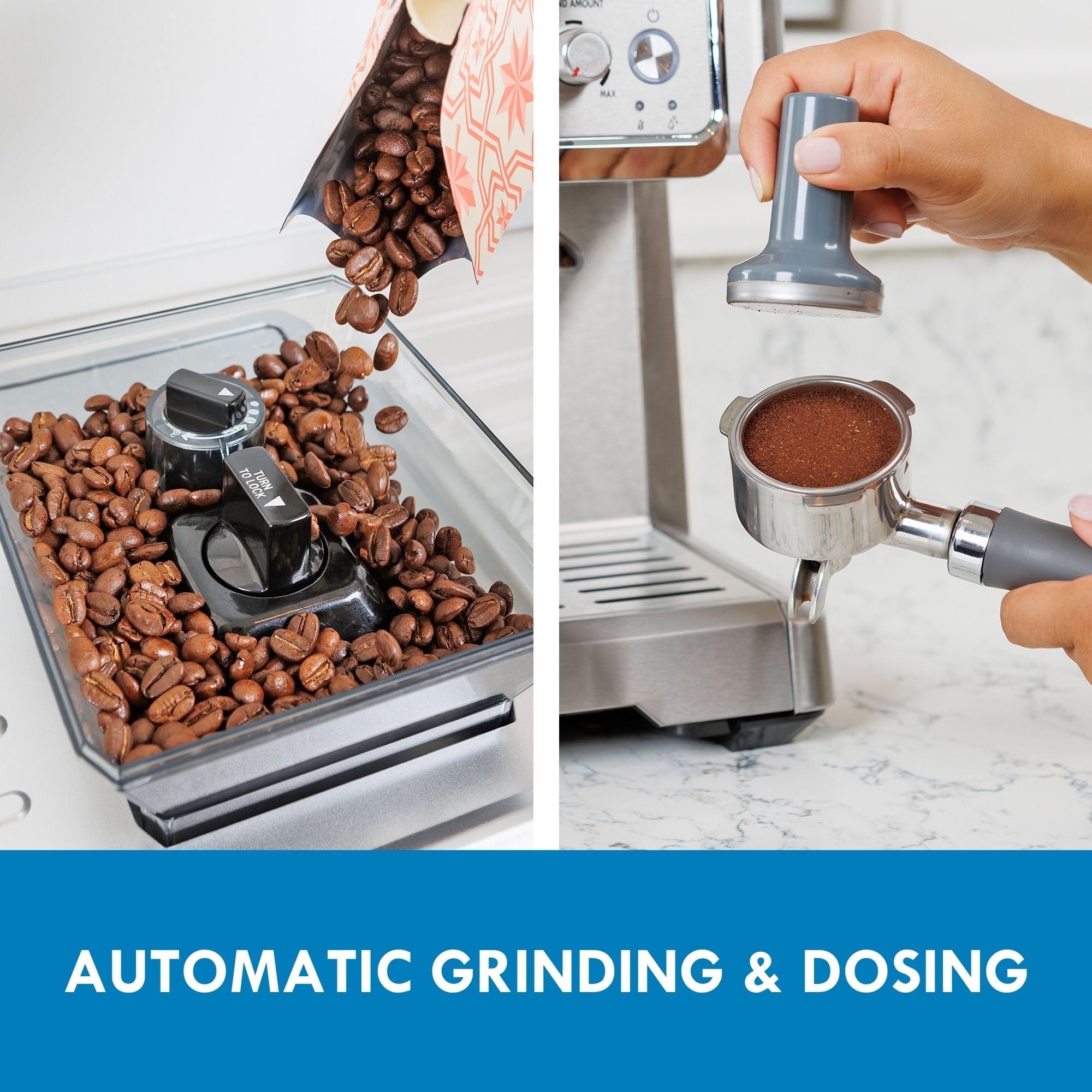 Kenmore Semi-Automatic Espresso Machine with Built-in Grinder & Milk Frother - Stainless Steel Coffee Maker for Cappuccino, Latte - Auto Cleaning & Manual Tamper - Perfect for Home Baristas & Coffee Shops