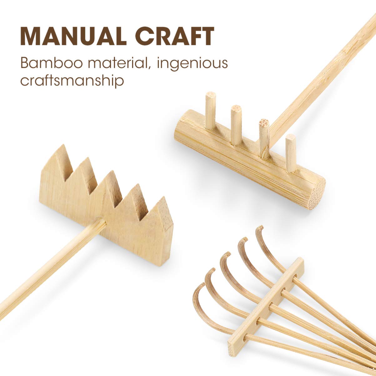 EXCEART 3-Piece Mini Zen Garden Tools Set - Bamboo Sand Rake, Desktop Zen Garden Accessories for Meditation & Stress Relief - Perfect for Office Desk, Home Decor, DIY Rock Garden & Mindfulness Practice