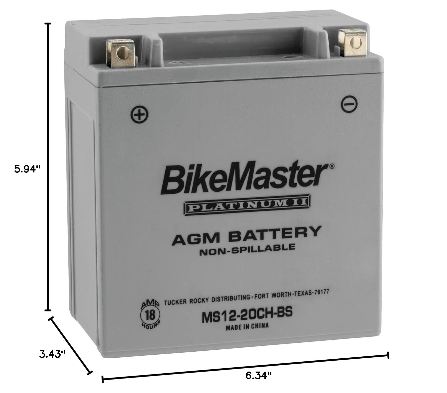 BikeMaster Platinum MS12-20CH-BS Motorcycle Battery - High Performance AGM Power Sports Battery for Harley, Honda, Yamaha & More - Perfect for Cruisers, Touring Bikes & Off-Road Adventures