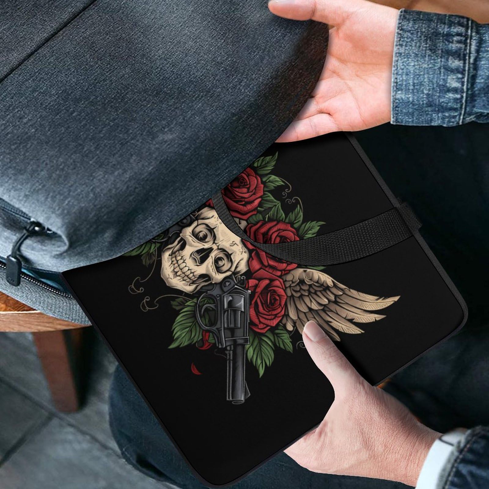Skull Print Laptop Tote Bag - 10 Inch Portable Notebook Carrying Case with Protective Padding for MacBook, Work & School | Durable Computer Briefcase for Commuters & Students