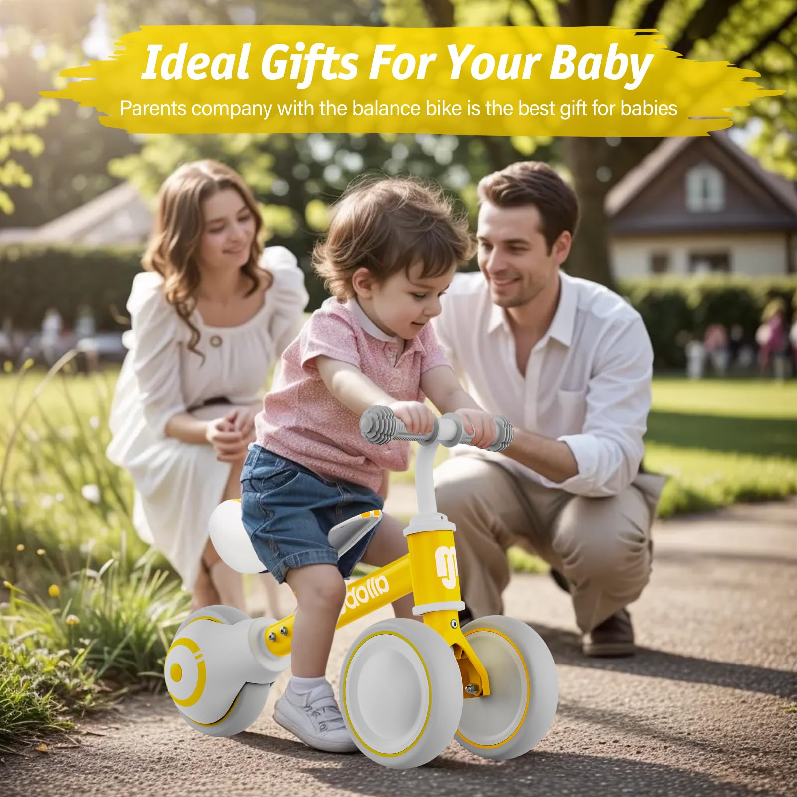 Allobebe Baby Balance Bike for Toddlers 12-36 Months - Adjustable Seat, Silent 3-Wheels Training Bike for 1 Year Old Girls & Boys - Perfect First Birthday Gift to Help Babies Learn Standing & Walking - Indoor & Outdoor Play, Park Rides, Backyard Fun