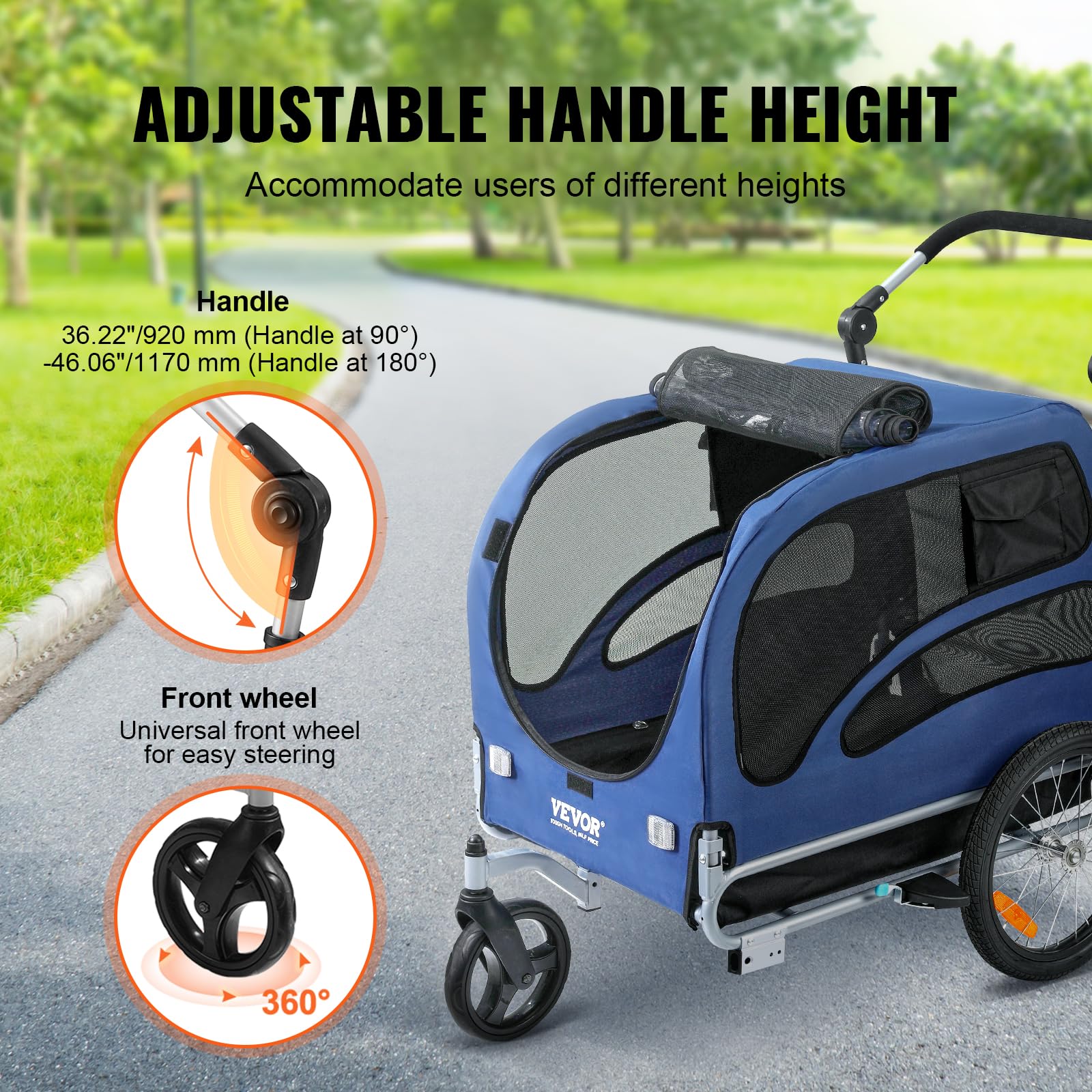 VEVOR 2-in-1 Dog Bike Trailer & Pet Stroller - Heavy Duty 100 lbs Capacity, Foldable Bicycle Carrier with Quick Release Wheels & Universal Coupler - Perfect for Cycling Adventures, Jogging & Outdoor Activities with Your Pet