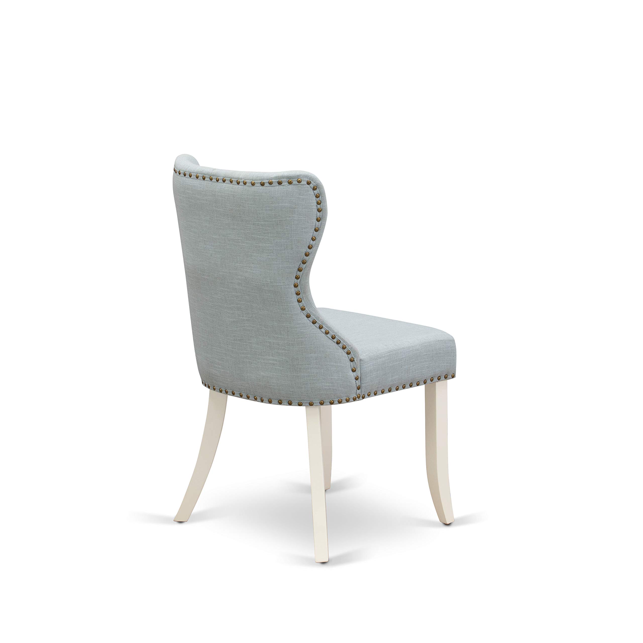 East West Furniture 5-Piece Round Dining Set for 4 - 42 Inch White Kitchen Table with 4 Baby Blue Linen Parsons Chairs - Perfect for Small Spaces, Breakfast Nooks & Cozy Family Meals