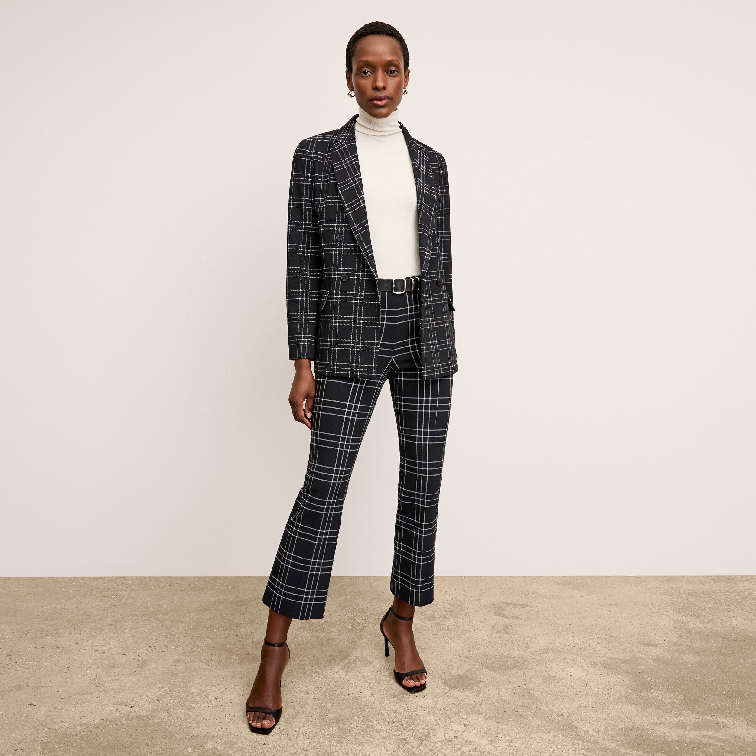 Kick Flare Foster PowerStretch Plaid Pants - Black/White | High Waisted Stretchy Workout & Yoga Pants for Women | Perfect for Gym, Running & Casual Wear