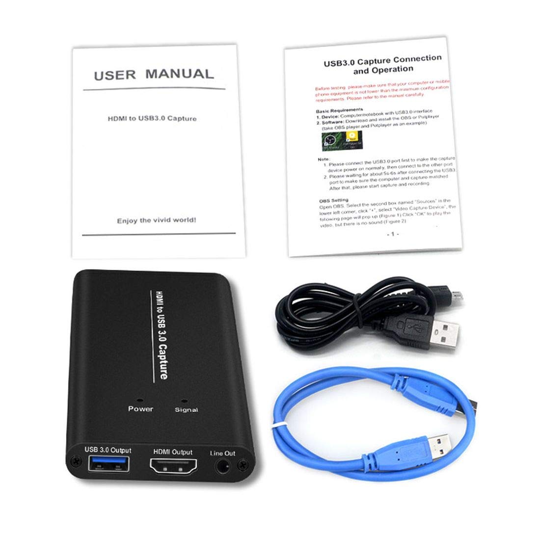 JMT HD 4K 60Hz HDMI to USB 3.0 Video Capture Card with MIC Input - 5-Port Game Streaming Device for Live Broadcast, Recording & PC Gaming (Compatible with OBS, Twitch, YouTube)