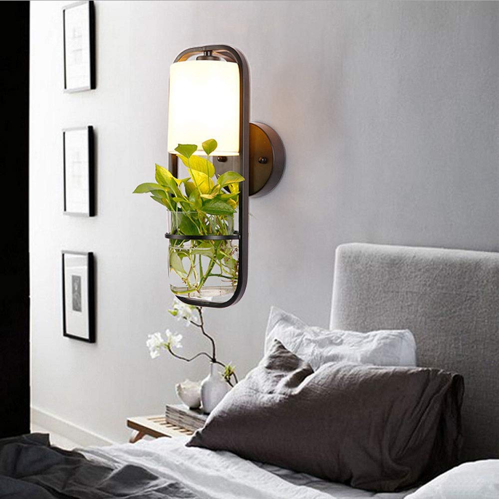 Modern Wrought Iron Wall Mount Lamp with Fabric Lampshade - 40W Glass Wall Light for Living Room, Bedroom & Hallway - Perfect for Bedside Lighting, Balcony, Corridor & Staircase Decor