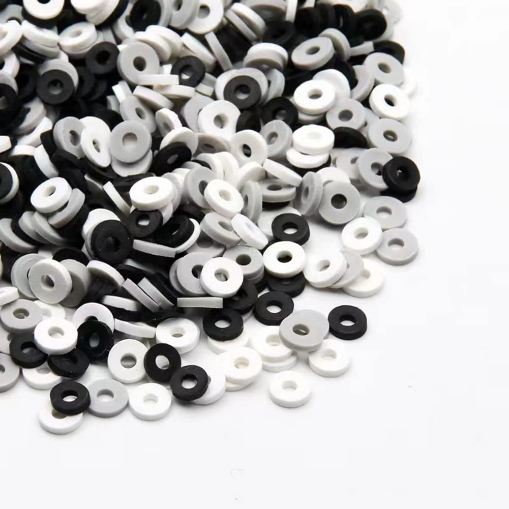 4000Pcs White Black Gray Polymer Clay Beads - 6mm Heishi Beads for DIY Jewelry Making, Bracelets, Necklaces, Earrings - Perfect for Crafting, Gifts & Boho Style Accessories