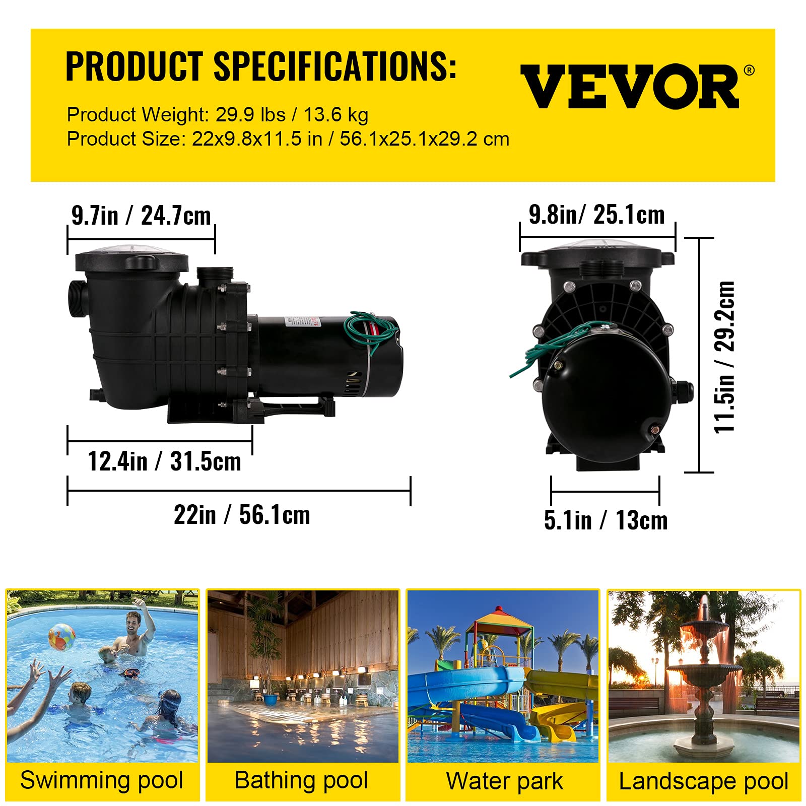 VEVOR 1.5 HP Swimming Pool Pump, 115V 1100W Single Speed Above Ground Pool Pump with Strainer Basket, 5280 GPH Max Flow - ETL Certified for Safety | Perfect for Backyard Pools, Water Circulation and Filtration Systems