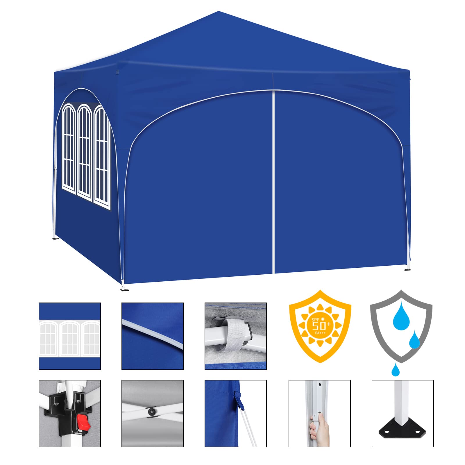 WOLTU 3x3m Pop Up Waterproof Gazebo for Garden, Adjustable Height with Side Panels, UV Protection & Carry Bag - Blue | Perfect for Outdoor Patio, Backyard, Picnic, and Camping Shelter
