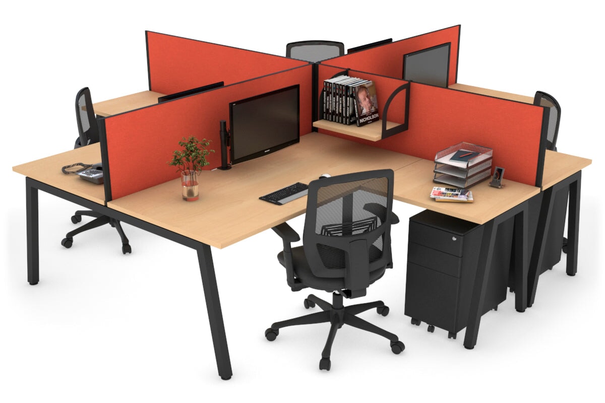 Quadro A Legs 4-Person Corner Workstation Desk - 1600L x 1800W with Cable Management - Modern Office & Home Workspace Solution for Professionals