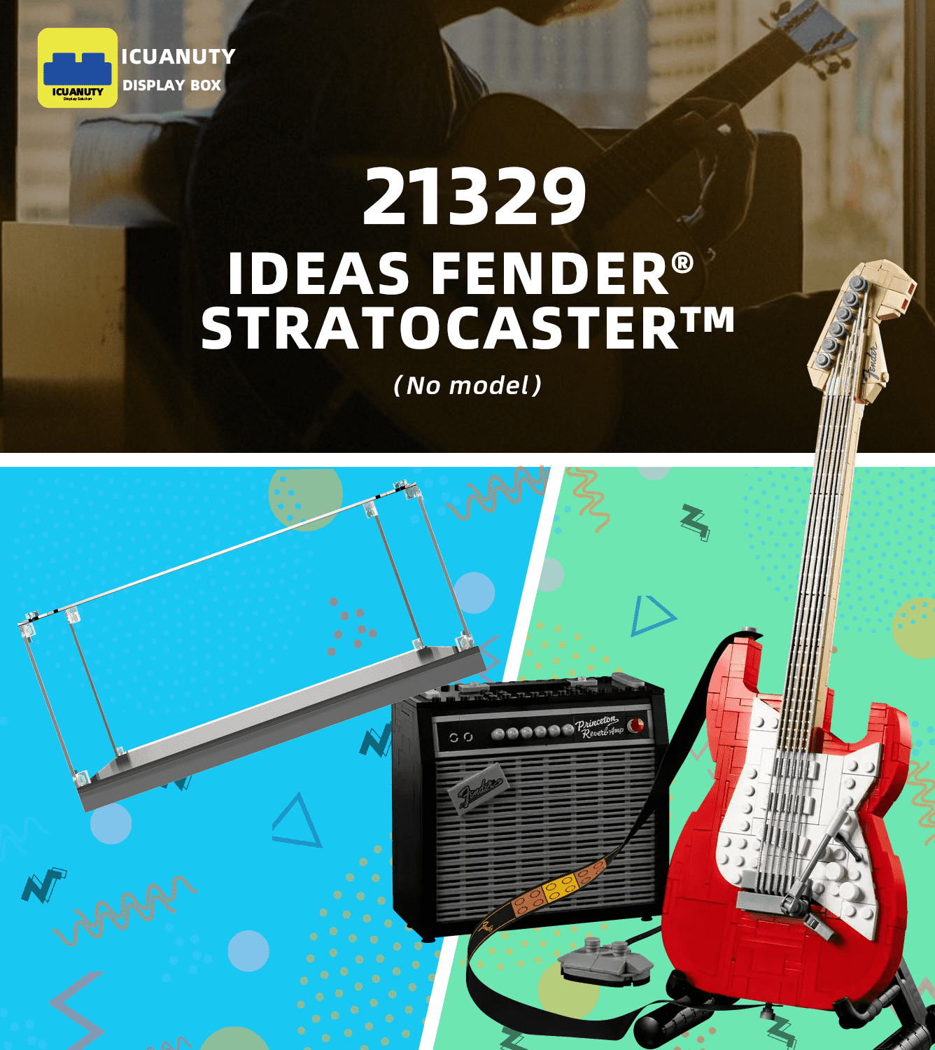 LEGO Ideas Fender Stratocaster 21329 Display Case - Premium Acrylic Showcase for Guitar Model Collection - Perfect for Home Decor, Office Display & Gift for Music Lovers