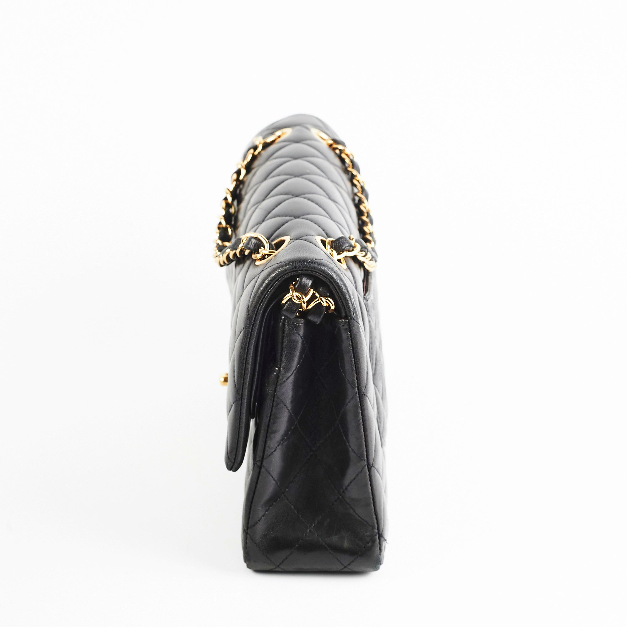 Chanel Medium/Large Classic Double Flap Lambskin Black Handbag - Luxury Designer Shoulder Bag for Women | Perfect for Work, Evening Events & Special Occasions