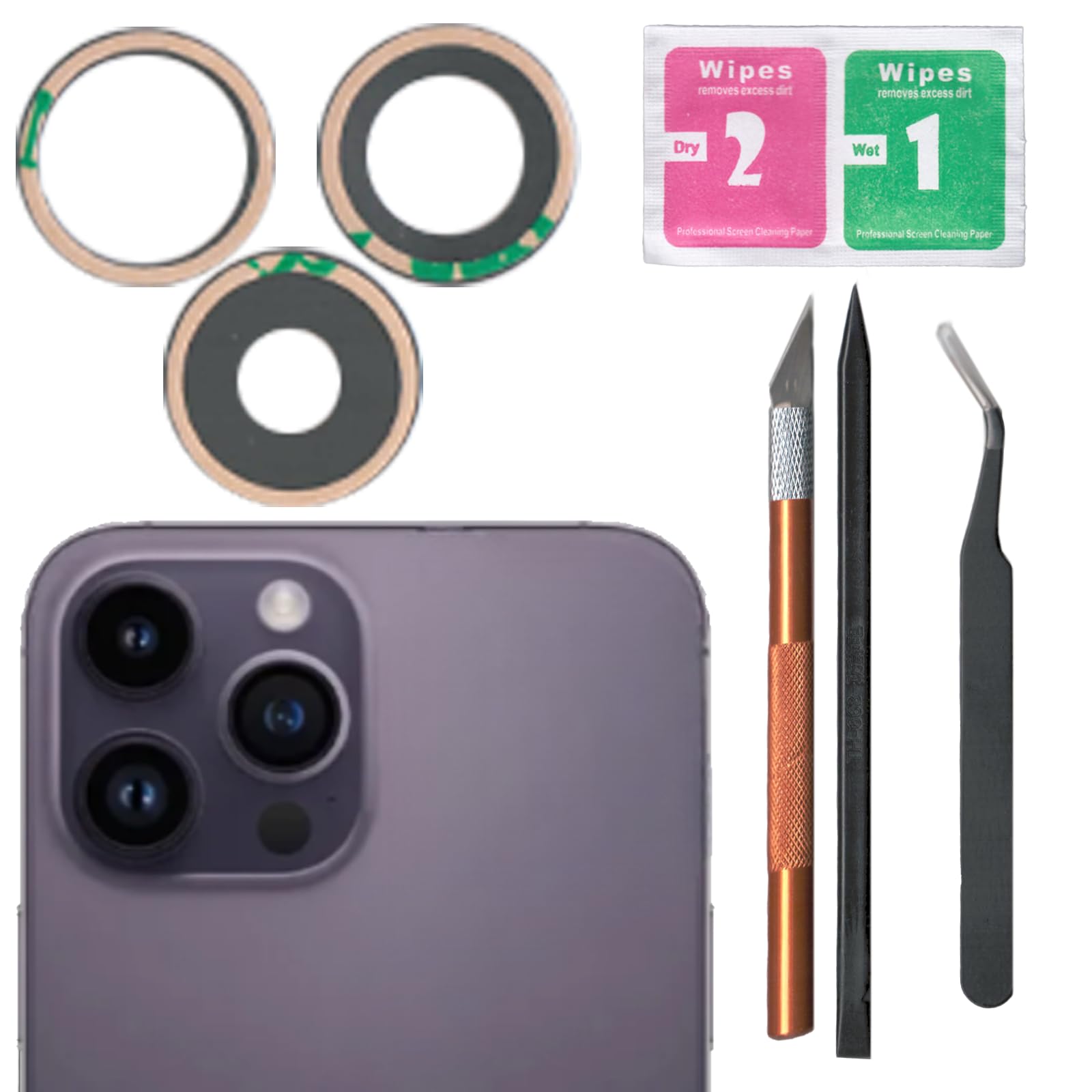 iPhone 14 Pro/14 Pro Max Rear Camera Lens Glass Replacement with Pre-Installed Adhesive & Repair Tool Kit - Easy DIY Fix for Cracked or Scratched Camera Lens - Perfect for Home Repair, Phone Maintenance, and DIY Enthusiasts