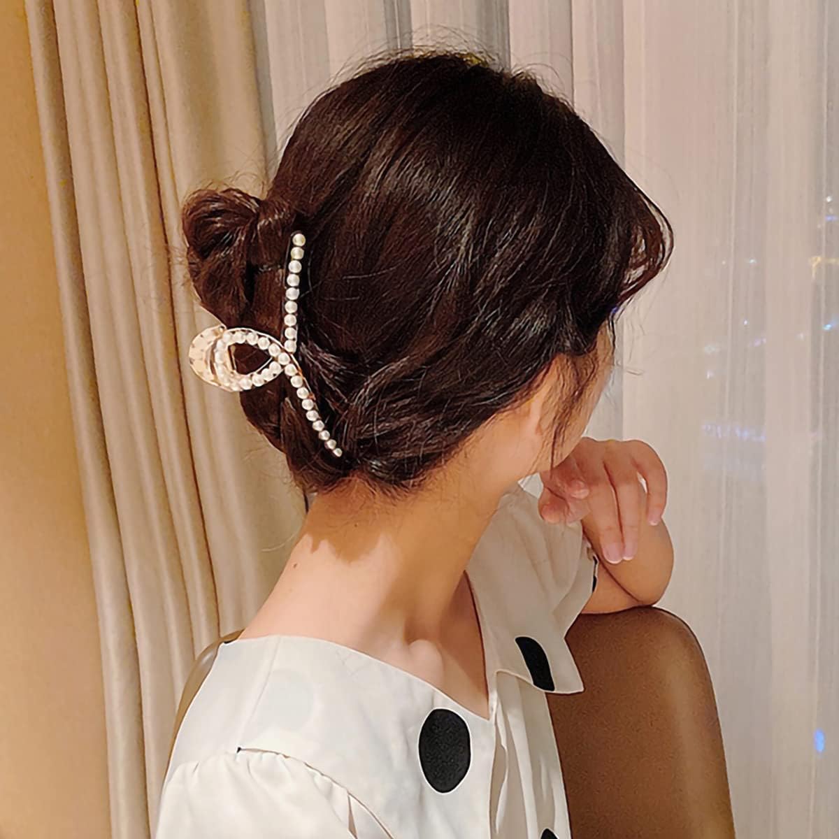 EPARTY 2 Pack Large Pearl Hair Claw Clips for Women - Strong Hold Hair Clutches & Barrettes for Long Hair, Perfect for Parties, Weddings and Everyday Styling