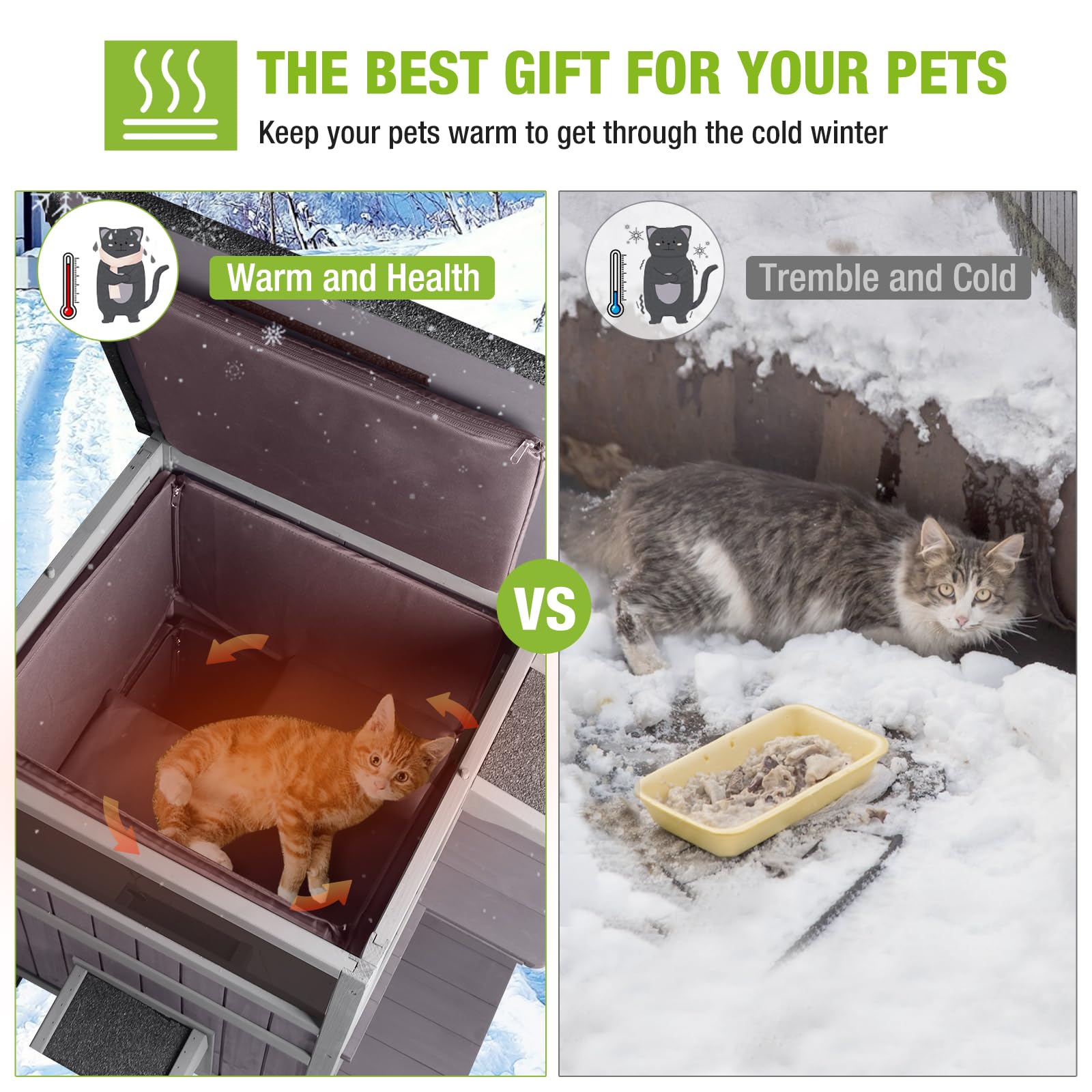Insulated Outdoor Cat House for Winter - Weatherproof Feral Cat Shelter with Warm Bedding | Perfect for Stray Cats, Backyard, and Garden Protection