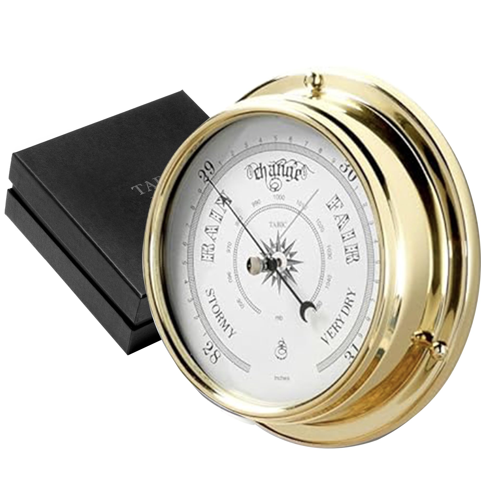 Handcrafted Traditional Brass Barometer with Lacquered Finish (1/2kg) - Premium Outdoor Weather Instrument for Yachts & Ships | Nautical Sailing Clock Gift | Made in England | Clear Glass Design - Perfect for Marine Enthusiasts, Home Decor & Unique Gifts