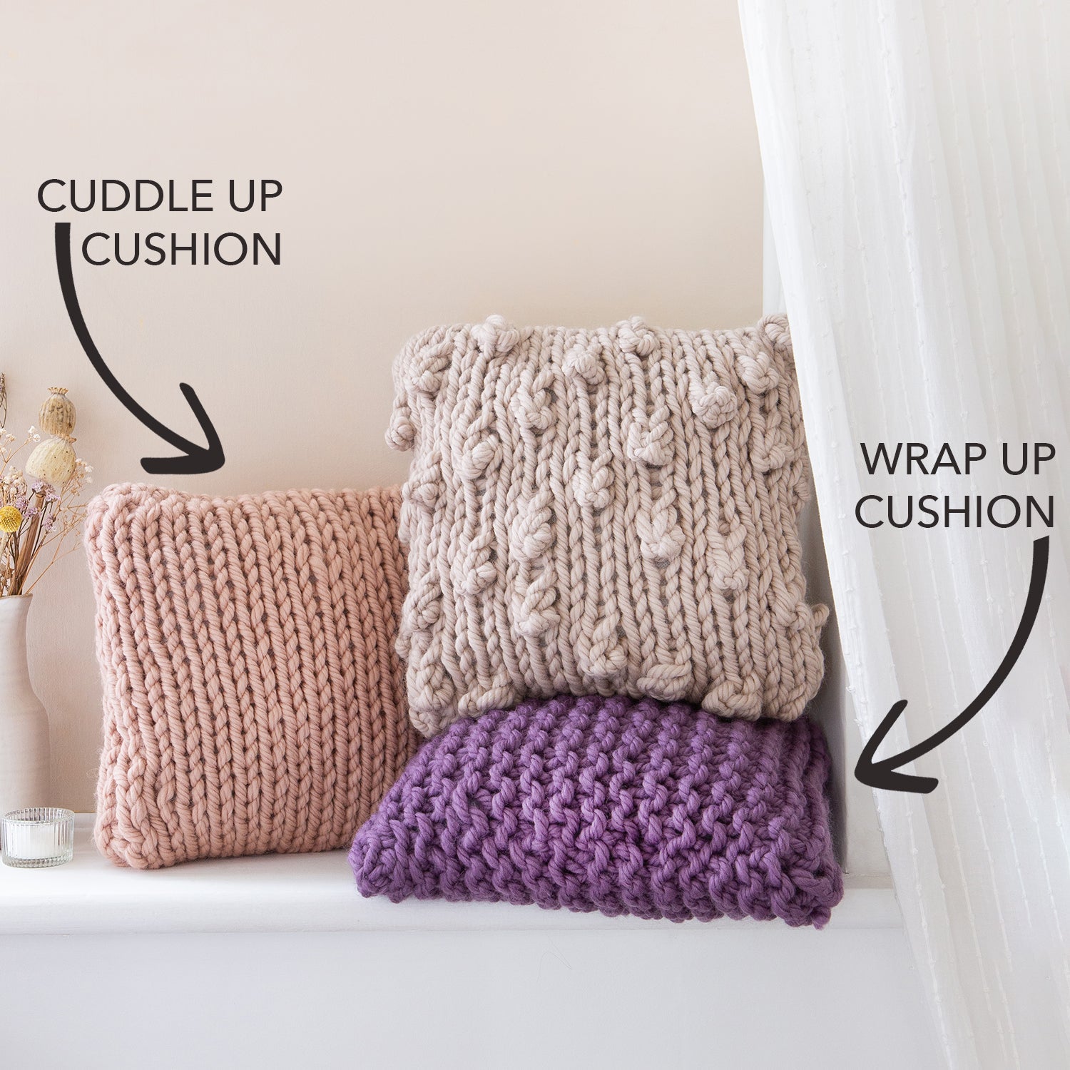 Wrap Up Cushion Knitting Kit - 2 in 1 Beginner Friendly Knitting Pattern for Sofa & Home Decor | DIY Cozy Throw Pillow Making Set for Living Room, Bedroom Gift Idea