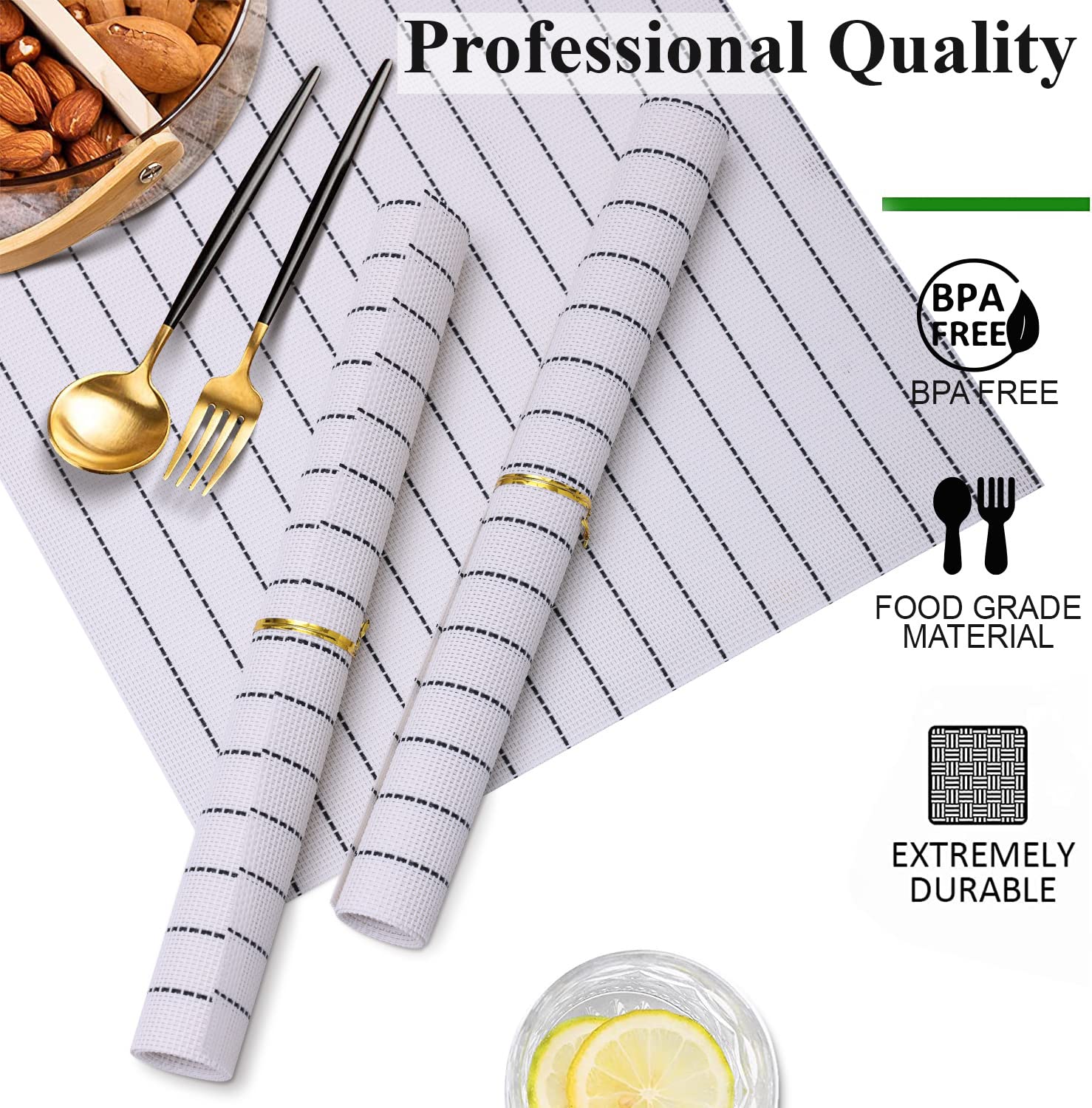 Premium Polyester Silk Dining Table Mats Set of 4 - 45x30cm Heat-Resistant & Easy Clean Table Decor - Elegant White Placemats for Formal Dinners, Holiday Gatherings & Everyday Use