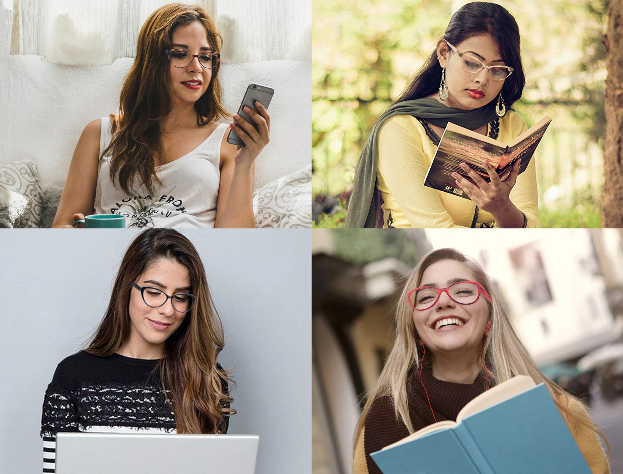 Stylish Women's Reading Glasses 4-Pack - Lightweight Comfortable Cheater Glasses with Spring Hinges | Fashion Eyewear for Reading, Working & Daily Use
